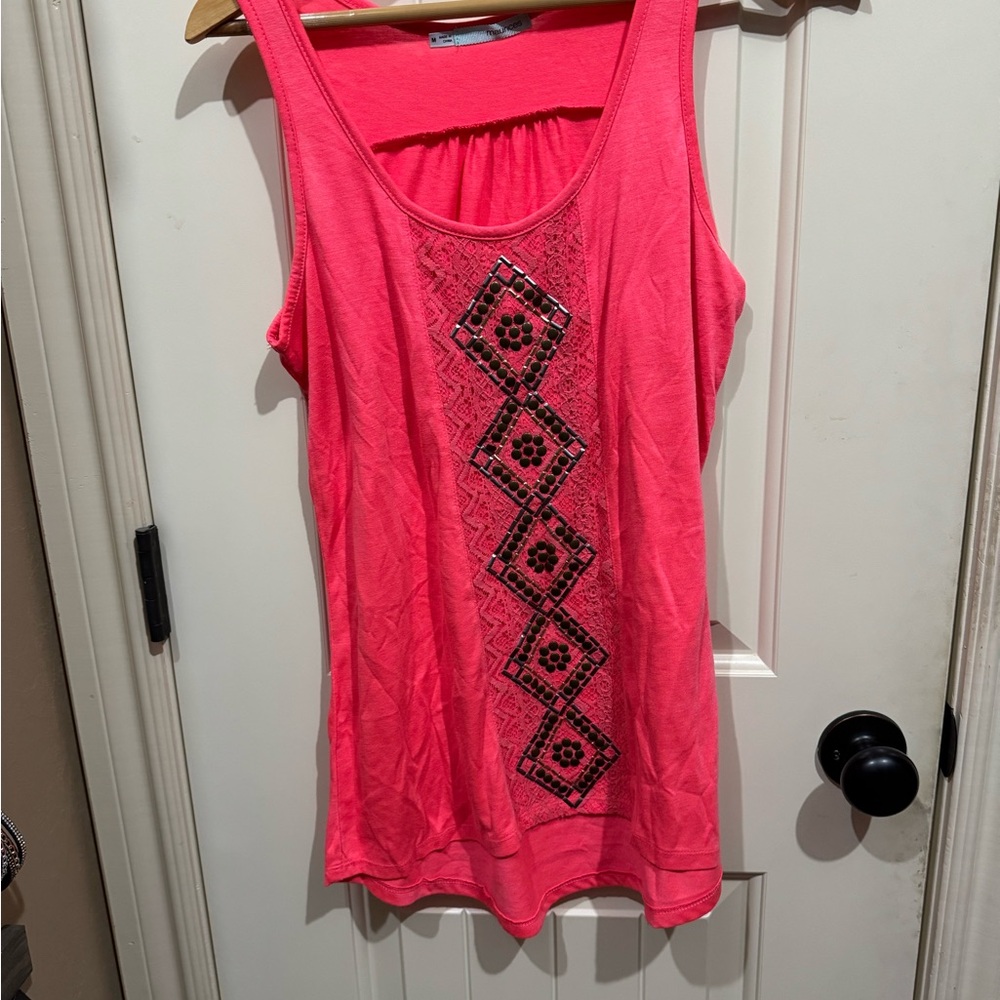 Pink Sleeveless Top with Geometric Design